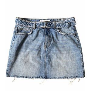 Zara Womens Jean Skirt Small Light Denim Distressed Destroyed Belted Boho Grunge